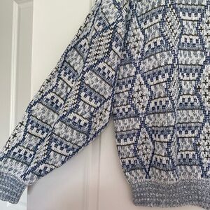 Vintage Blue, Green and White Patterned Sweater